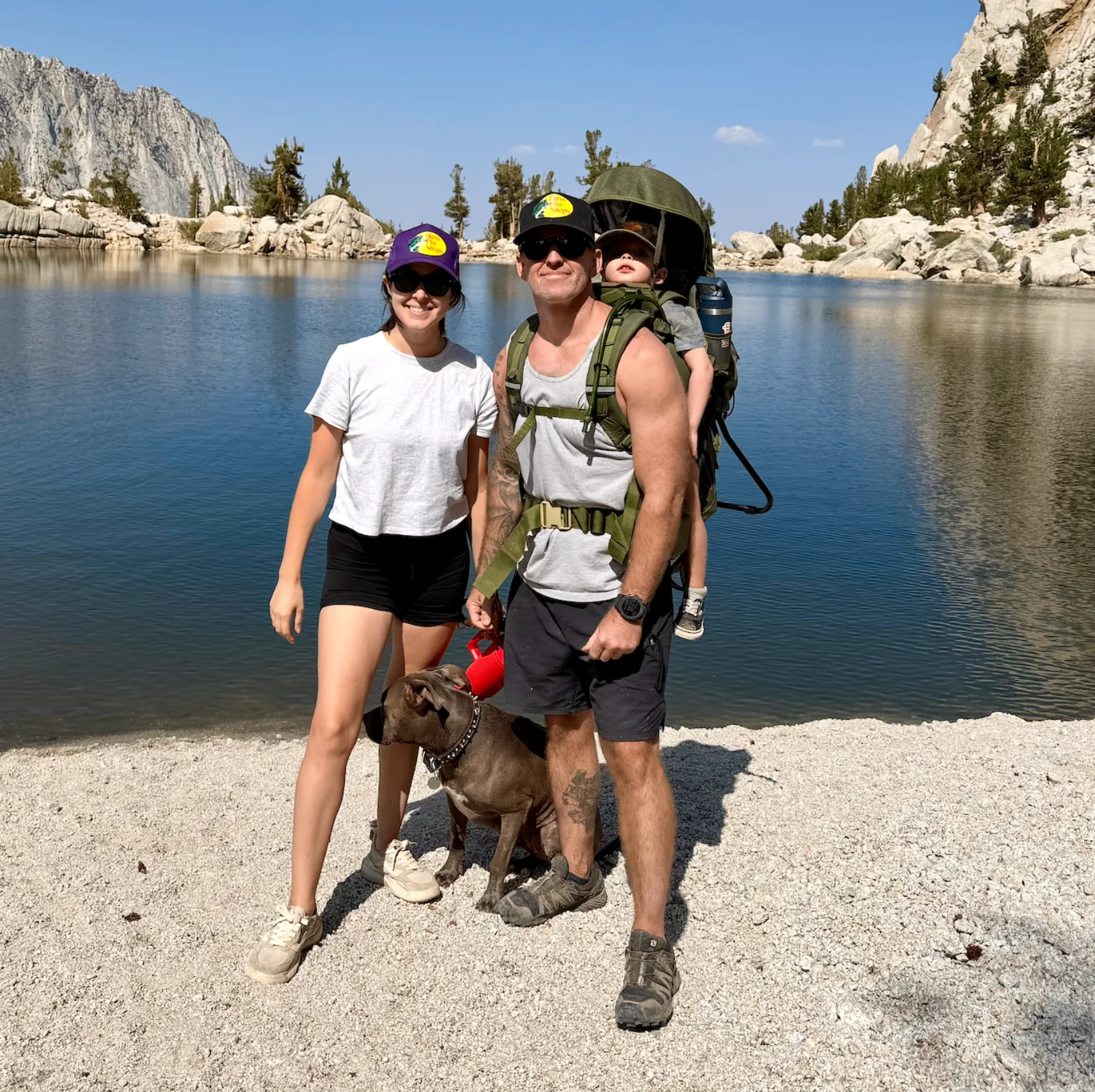 Adam and family hiking at an alpine lake in the Sierra